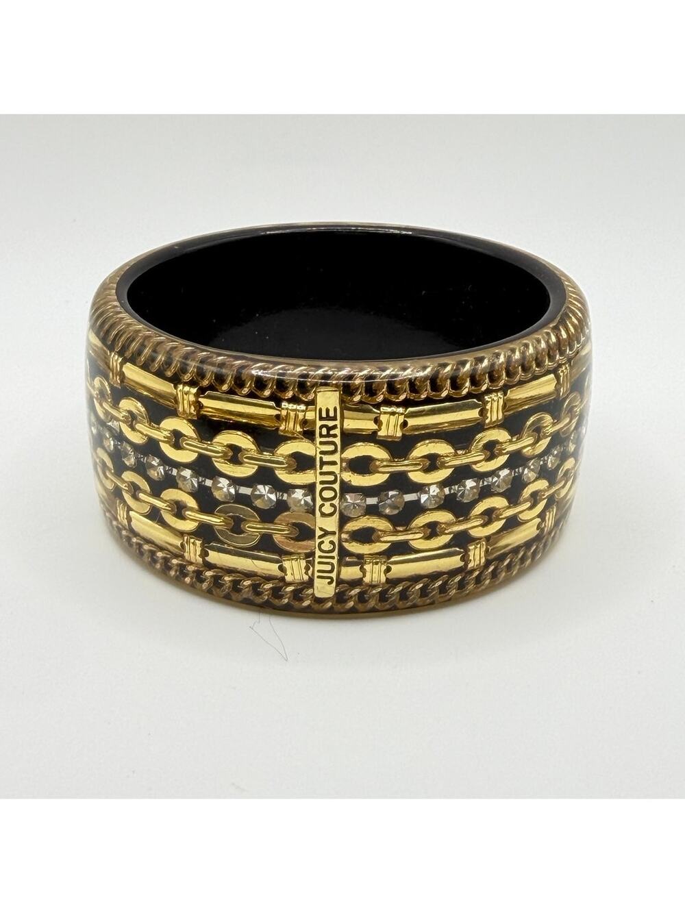 Juicy Couture Lucite Bangle – Black & Gold Chain Design
